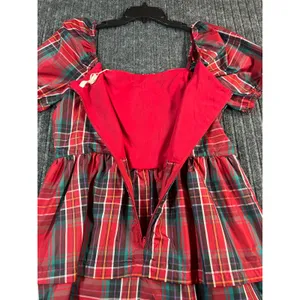COPPER KEY Plaid Tiered Mini Dress Women Large Red Puff Sleeve Square Neck‎ NWT thumbnail 12