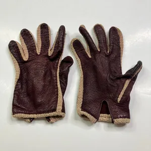 Aigner Vintage Driving Gloves Brown Leather Crochet Made in Italy Size 6.5 /XS/S thumbnail 5
