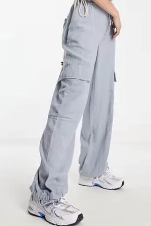 TRENDING Urban Outfitters Y2K Pastel Light Blue Multi-Pocket Cargo Jogger Pants Trousers-US8/M Measurement in pics thumbnail 1