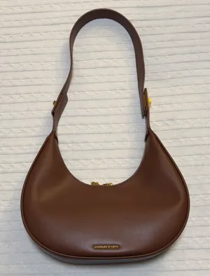 Charles & Keith Brown Curved Shoulder Hobo Bag Gold Hardware 3-in-1 thumbnail 1