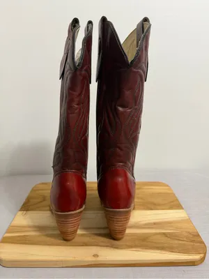 Capezio Vintage Women's Embroidered Red Stack Heel Leather Boot Size 5 #267022 thumbnail 6