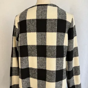 Buffalo Plaid Open Front Cardigan Coat Black‎ White Womens Large Office Preppy thumbnail 8