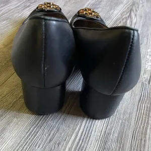 Tory Burch Black Leather Flats with Gold Logo thumbnail 6