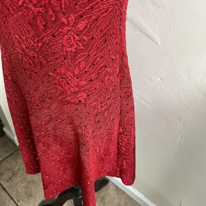 Connected Apparel Red Floral Sparkle Fit & Flare Mini Dress Size 6 Petite Y2K thumbnail 7