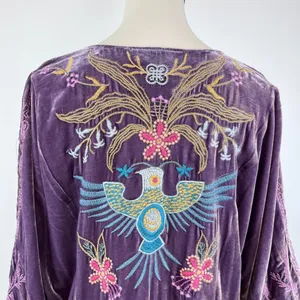 NWOT Johnny Was Silk Blend Velvet Floral Embroidered Tunic Blouse Purple Size XL thumbnail 9