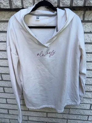 GOEX SUPER SOFT Hoodie Cream Hooded Pullover with Pink "always" Script thumbnail 1