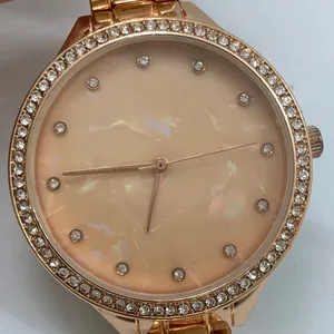 Ladies rose gold tone 40mm rhinestones MOP dial watch bracelet size 7.5” runs thumbnail 2