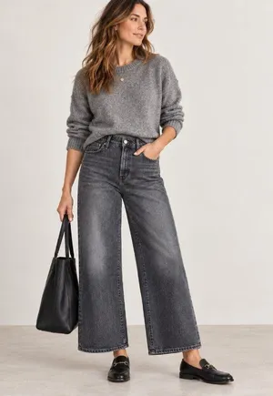 Madewell Perfect Vintage Wide-Leg Crop Jeans Size 31 Washed Black High Rise thumbnail 1