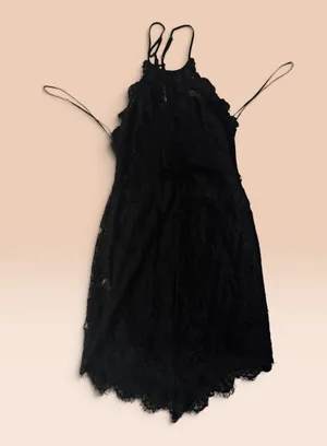 Anthropologie Black Lace Midi Dress with Spaghetti Straps thumbnail 1