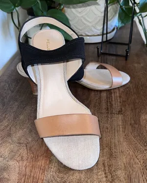 Pelle‎ Moda Womens Black/Brown Open Toe Open Kitten Heel Stretchy Straps Size 7 thumbnail 1
