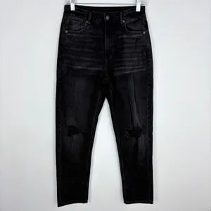 American Eagle Mom Straight Jean Washed Black Denim High Rise Size 2 Regular thumbnail 2