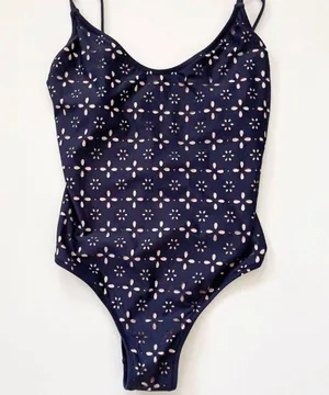 J CREW Navy Blue Beige Eyelet Cutout One-Piece Swimsuit Size 4 thumbnail 3