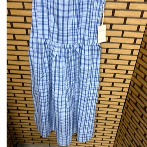 Free Assembly Blue Plaid Midi Dress‎ Size Large thumbnail 5