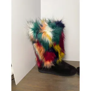 Bellini Hype Faux Fur Boots Rainbow Festival Y2K Statement Winter‎ Women's 8.5 thumbnail 3
