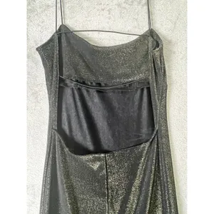 Vintage Y2K Black Shimmer Maxi Dress Spaghetti Strap Bodycon Evening Goth Glam thumbnail 4