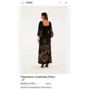 NWOT Farm Rio Maxi Dress Size S Black Print Puff Sleeves Plant Short Sleeve thumbnail 4
