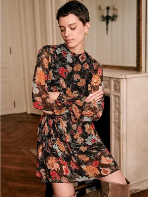 Sézane Honey Printed Flowers Long Sleeve Odile Dress thumbnail 5