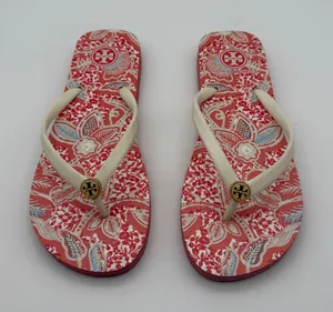 Tory Burch Floral Paisley Flip Flop Sandals Size 7 Logo Beachy Vacation Pool thumbnail 1