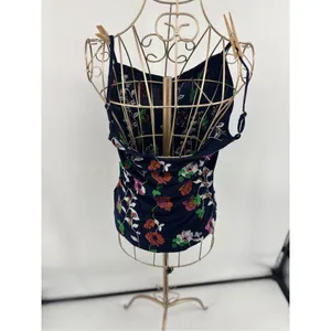 Anthropologie Kellen Floral Embroidered Cami Tank Navy Spaghetti Strap Top XS thumbnail 10