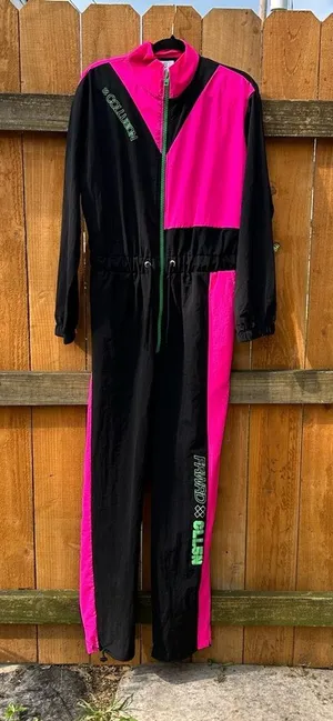 ASOS Collusion Brand Ski Style Indoor/outdoor Jumpsuit size‎ 10 black pink retro thumbnail 1