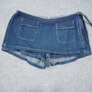 Edikted NEW Size Small Denim Skort Blue New Y2K Wrap Front Micro Mini Shorts thumbnail 3
