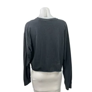 Aritzia TNA Women's Gray Long Sleeve Cropped Crew Neck Pullover Sweatshirt Top L thumbnail 3