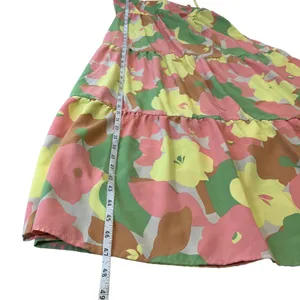 Floral Tiered Maxi Dress Pink‎ Yellow Green Smocked Back Pockets Sleeveless thumbnail 10