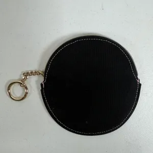 Victoria's Secret Coin Purse Keychain Black Canvas Pink Heart Zip Pouch Round thumbnail 5