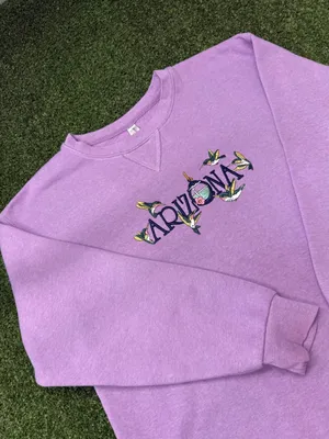 Vintage Arizona Sweatshirt Purple Embroidered Hummingbird Crewneck Large thumbnail 1