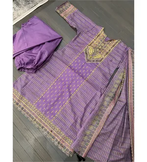 Dull Purple Printed 3pc Salwar Kameez Dupatta Suit Emb Ladies thumbnail 2