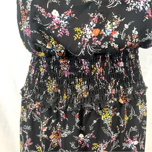 Express high mock neck smocked black ditsy floral midi dress size medium thumbnail 6