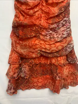 Roberta small 90s y2k Orange Ruffle ruched V-Neck Slip Dress brat party mini thumbnail 5