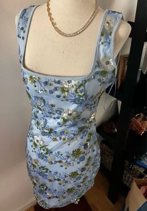 Blue sequence flower dress size medium thumbnail 1