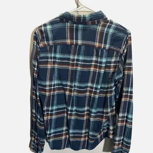 Hollister Womens Plaid Flannel Shirt Navy Blue Teal Button Down‎ Long Sleeve M thumbnail 4