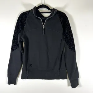 Lululemon‎ Women's Floral Flock Pullover Black Mock Neck Sweatshirt Back Size 10 thumbnail 8