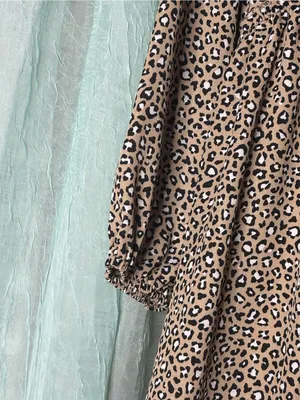 Altar'd State Beige and Black Leopard Print V-Neck Long Sleeve Dress thumbnail 4