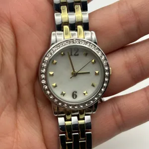 Women’s Two-tone Mother Pearl Gold Studded Dial Watch Working New Battery thumbnail 6