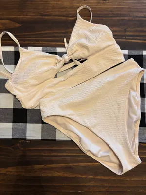Sanctuary cream ribbed medium bikini set high waist READ thumbnail 1