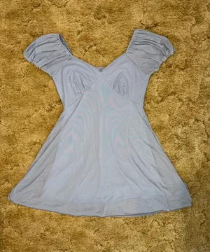 See You Monday Blue Puff Sleeve Mini Dress Medium Babydoll thumbnail 4
