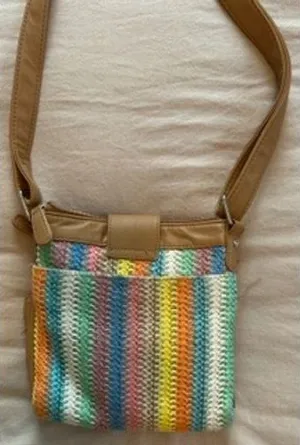 Rosetti Multi Color Striped Woven Crossbody Bag Tan Organizer Purse thumbnail 1