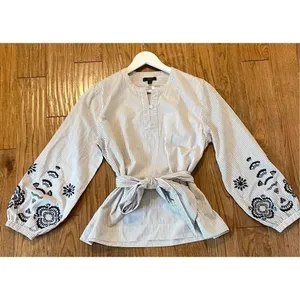 J.Crew striped embroidered tie front blouse size M thumbnail 12