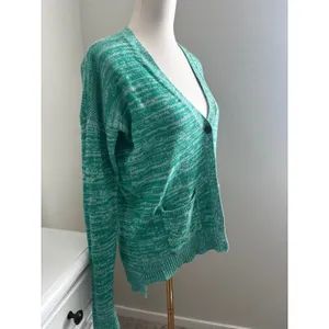 Gilly Hicks‎ Sydney Green White Space Dye Knit Button Front Cardigan Sweater XS thumbnail 2