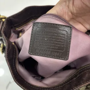 Coach Purse Zoe Signature Khaki Brown Canvas Hobo Shoulder Bag Y2K Leather Trim thumbnail 6