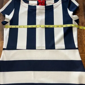 ANTHROPOLOGIE Postage Stamp Navy & White Striped Mini Dress Size Medium thumbnail 10