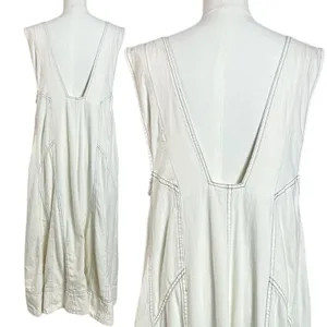 Free People Santino Denim Zip Front Midi Dress in Ecru Medium Minimalist thumbnail 5