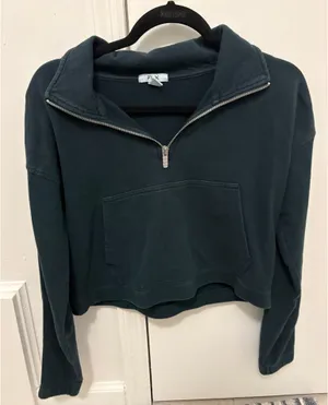 FLX Dark Green Quarter Zip Crop Top thumbnail 1