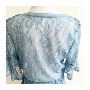 Free People Mini Dress XL Lala Lace V-Neck Flutter Sleeve Coquette Baby Denim thumbnail 8