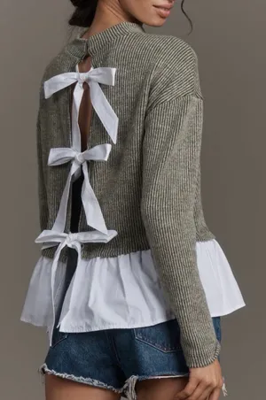 Anthropologie Maeve Bow-Back Twofer Oversized Top/Sweatshirt, Size XS thumbnail 3