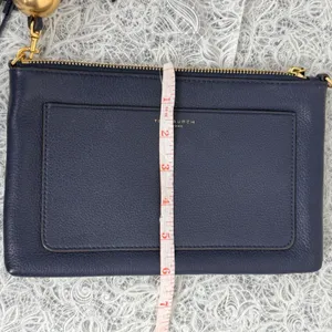 Tory Burch Thea Navy Pebbled Leather Tassel Clutch Bag Gold Hardware thumbnail 7