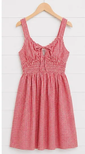 Asos pink and red gingham smocked waist mini dress milkmaid size 6 thumbnail 2